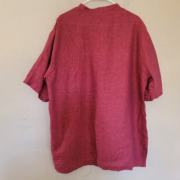 FABINDIA Shirt Mens Size 46 Red Henley Lightweight 100% Linen Short Sleeve Beach - Picture 6 of 6